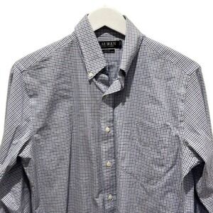 Lauren Ralph Lauren mens blue plaid button up shirt 15 1/2 34-35 Non Iron Preppy